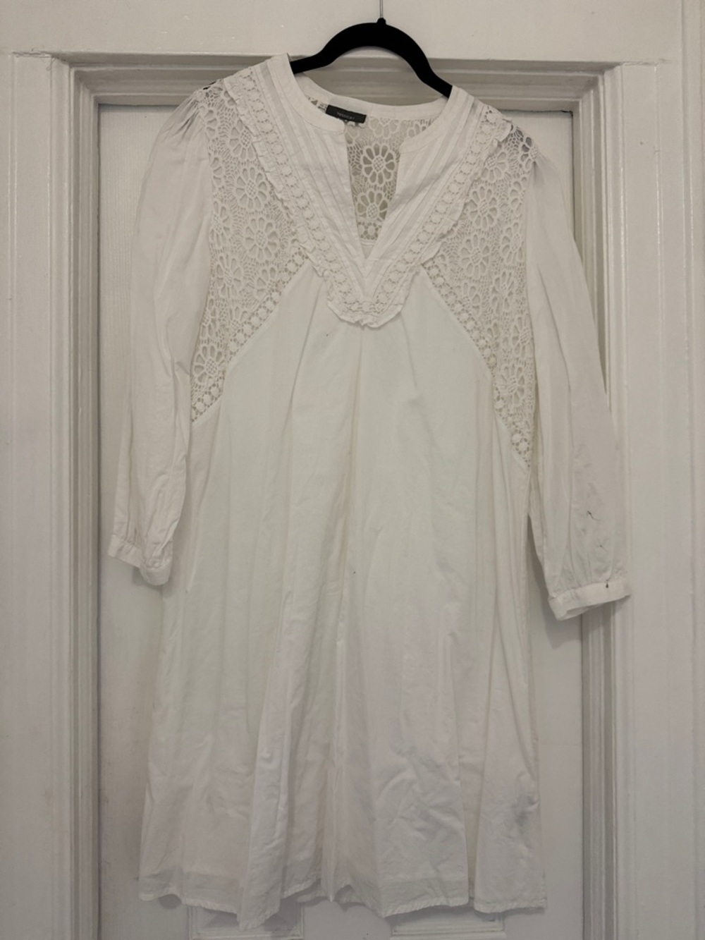 White Crochet Yoke Boho Tunic Dress